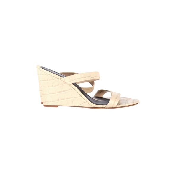 Diane Von Furstenberg Vivienne Croc-Effect Wedge Sandals in Beige Leather